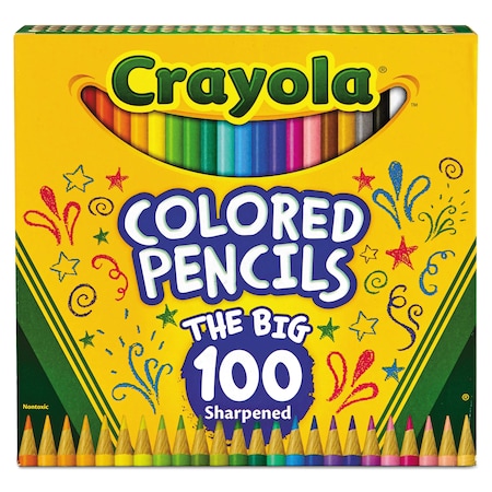 Crayola Long-Length Colored Pencil Set, 3.3 mm, 2B, Assorted Lead and Barrel Colors, PK100 68-8100